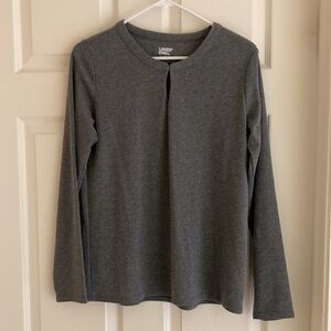 Lands' End Women's Long Sleeve Keyhole Shirt - Grey - Small